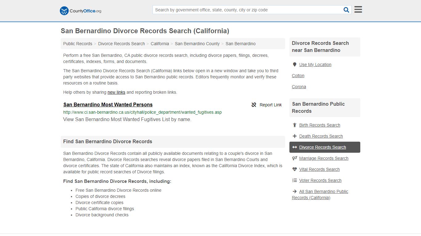 San Bernardino Divorce Records Search (California) - County Office