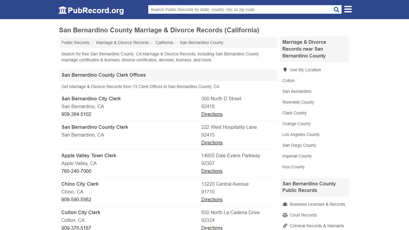 San Bernardino County Marriage & Divorce Records (California)