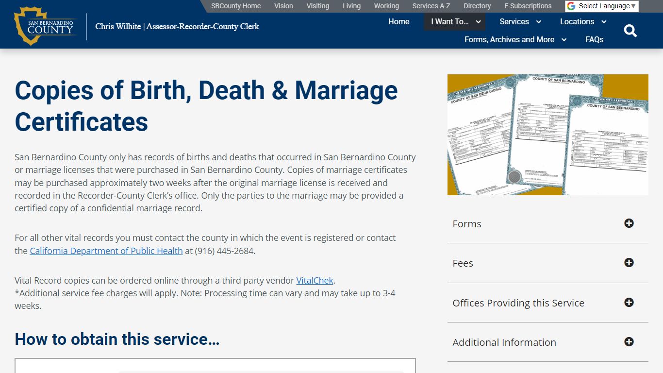 Copies of Birth, Death & Marriage Certificates – San Bernardino County ...